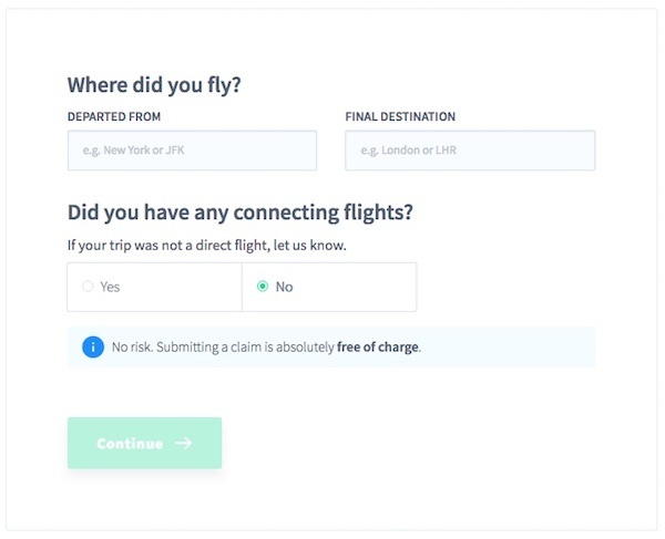 Screen shot of details for where did you fly, showing a direct flight