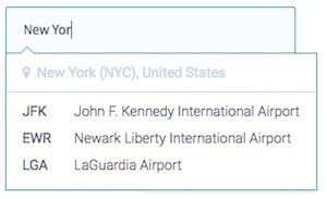 screenshot of the airport dropdown