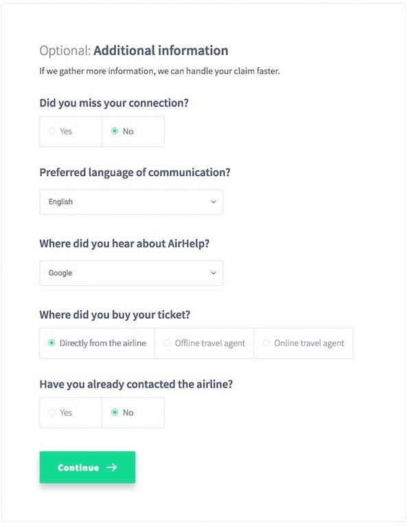 form to tell us your preferences and other info