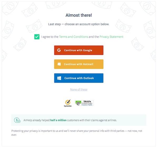 contact details for airhelp claim, you can sign in with google, hotmail or outlook