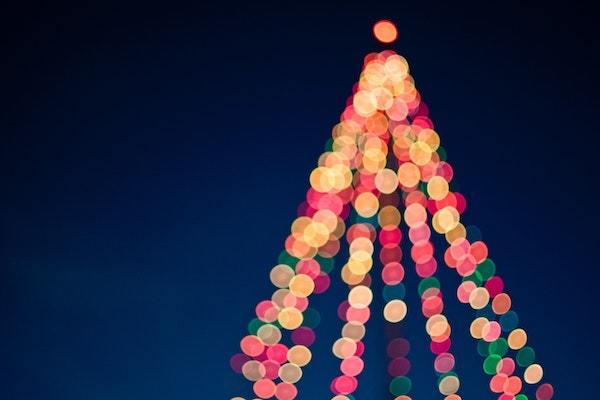 Blurry Christmas tree lights at night
