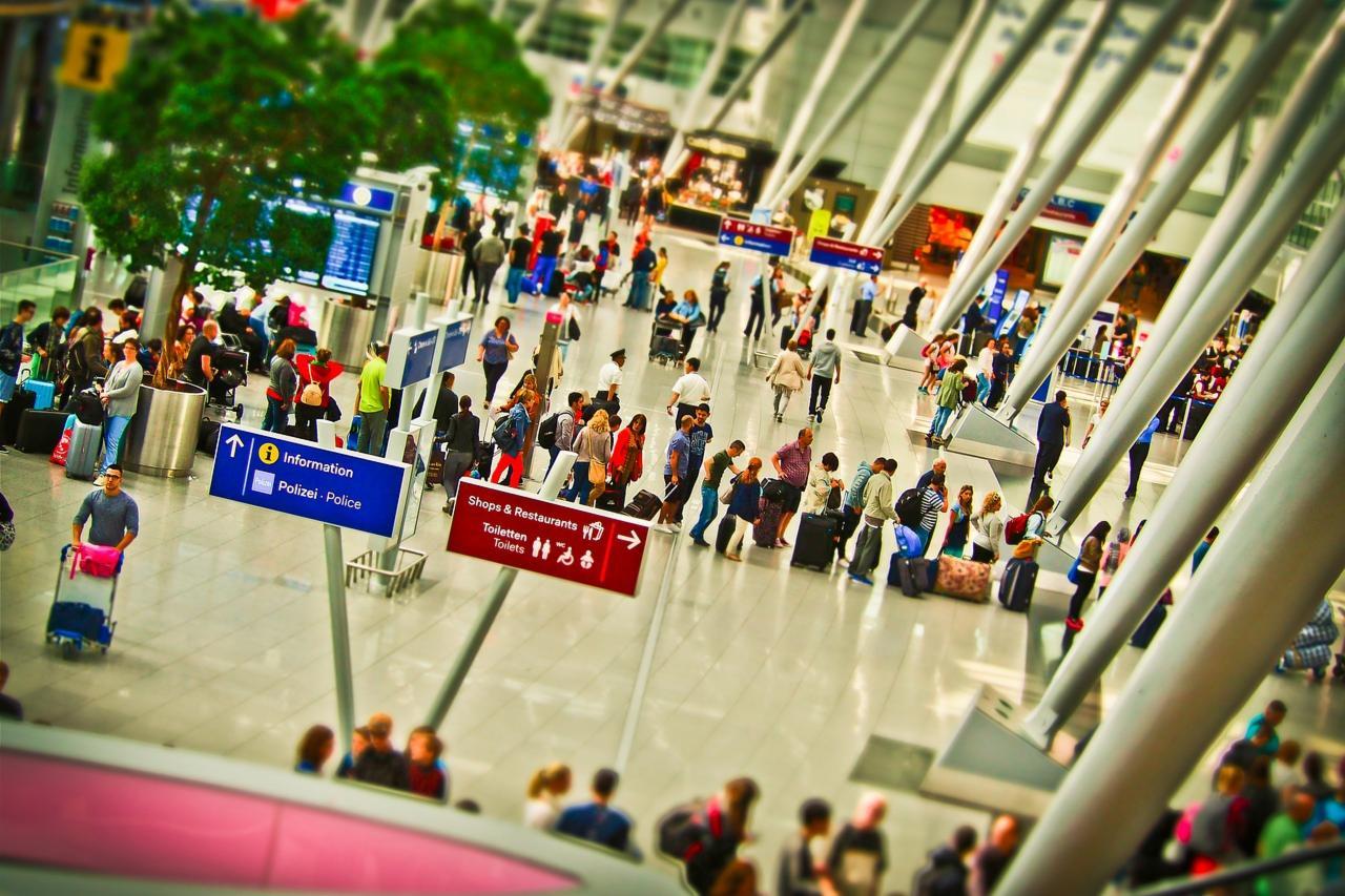 crowded airport full of people