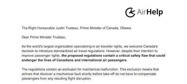 Image de la lettre ouverte adressée au Premier Ministre Canadien l'honorable Justin Trudeau