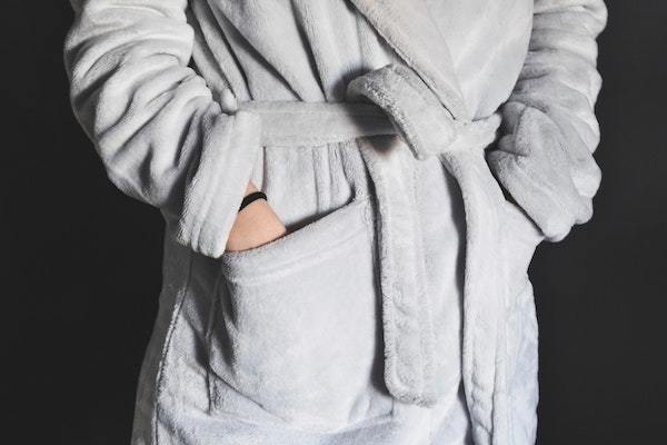 gray bathrobe